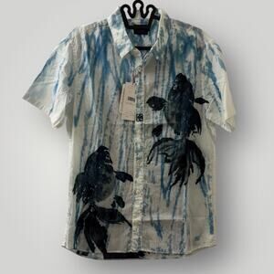 KRM Kyoto Koromo Waterfall Dyeing Shirt Goldfish Koi Men's Size L Made in Japan